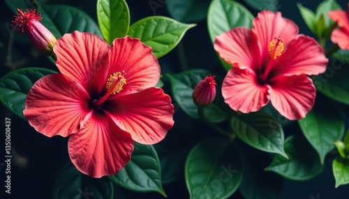 Wallpaper Mural Bold hibiscus blooms in vibrant hues, tropical leaves, and intricate details , print, wallpaper, vibrant Torontodigital.ca