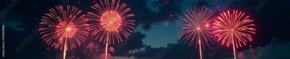 Fototapeta premium Cinematic shot of a sparkling fireworks display against a dark sky backdrop, event, dazzling, light streaks