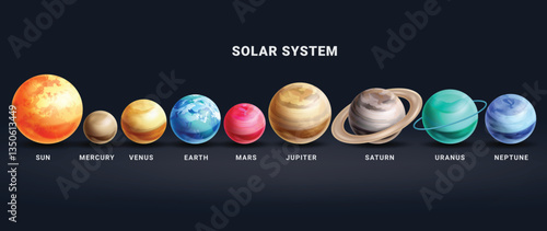 Solar system planets clipart set. Planets in solar system icon clip art for science astronomy educational learning collection in black background vector illustration.
