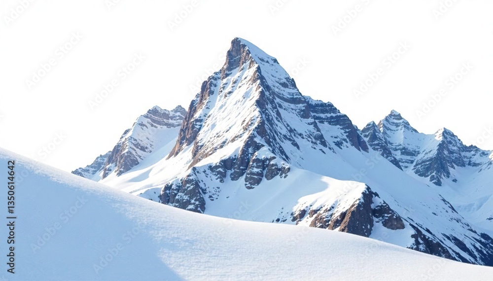 Obraz premium Crisp snow-covered mountain peak, isolated on white , serene, grand, outdoors