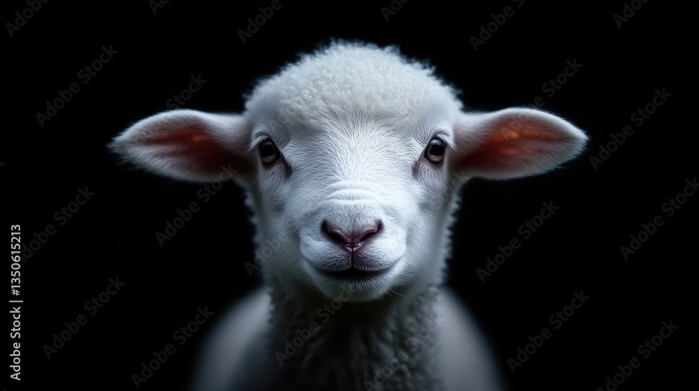Obraz premium Innocent lamb portrait against black backdrop