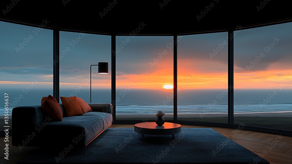 Obraz premium Sunset Ocean View Living Room.