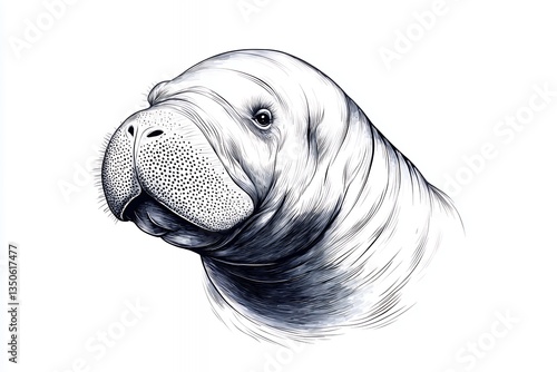 Detailed Stipple Drawing of a Manatee