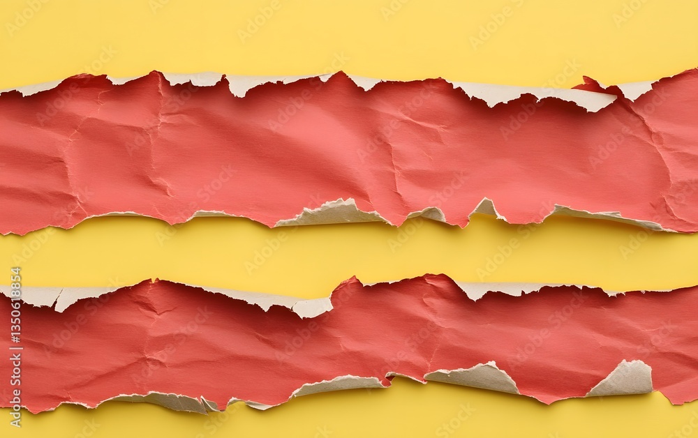 Fototapeta premium Torn Red Paper on Yellow Background Texture