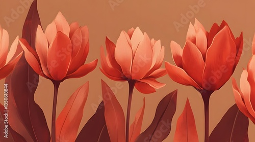 Wallpaper Mural Elegant Coral Tulips Floral Art Print Botanical Illustration Torontodigital.ca