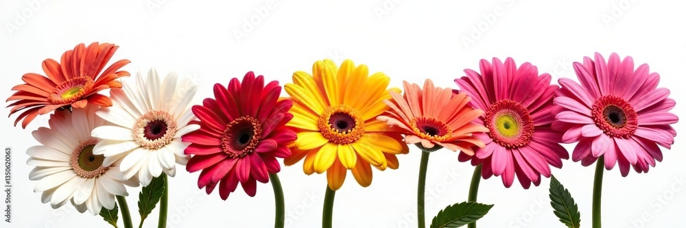 Colorful gerbera daisies against white background, flowers, isolated Colorful gerbera daisies against white background, flowers, isolated