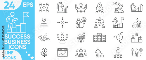 Success business icons set.teamwork, documents, devices, collection, planning, company, management, profit and successful key, goals, ambition and more.Vector and illustrator set.