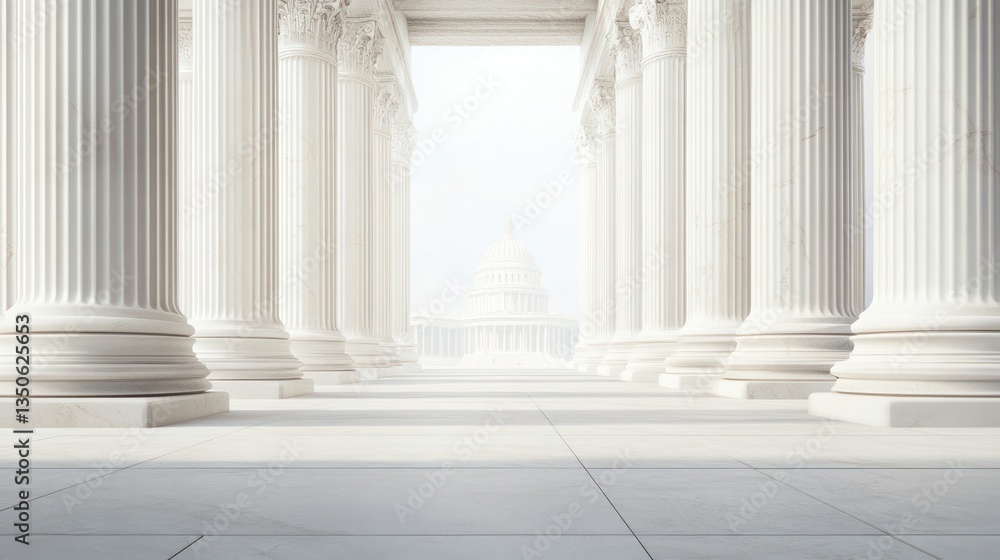 Ancient columns, Capitol Building, White marble, Architecture, Interior, Perspective, Daylight, Background Ancient columns, Capitol Building, White marble, Architecture, Interior, Perspective, Daylight, Background