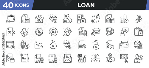 Loan icons set. Web line icons collection related credit, payment, bank, economy. Editable stroke. Perfect pixel vector illustration isolated on white background.