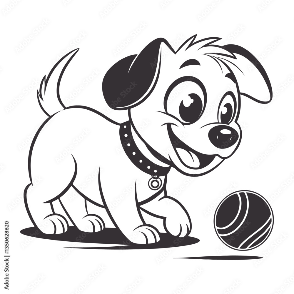 Fototapeta premium Cute Cartoon Dog Playing with Ball, Perfect for Children's Products