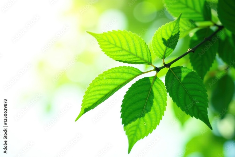 Leafy greens isolated on white background with sunlight filtering through leaves, light, texture Leafy greens isolated on white background with sunlight filtering through leaves, light, texture