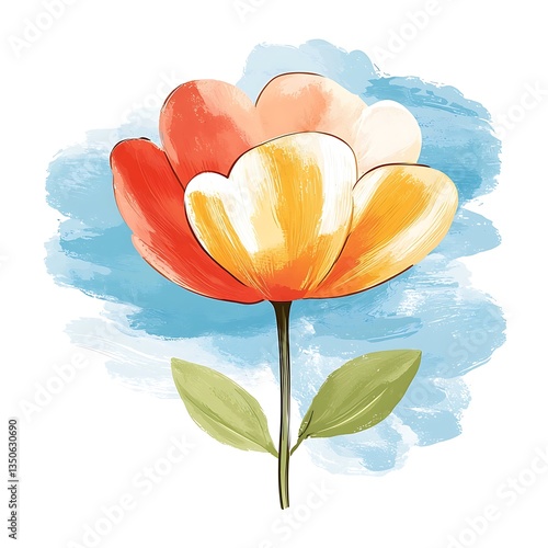 Painted Flower for Blue Background.