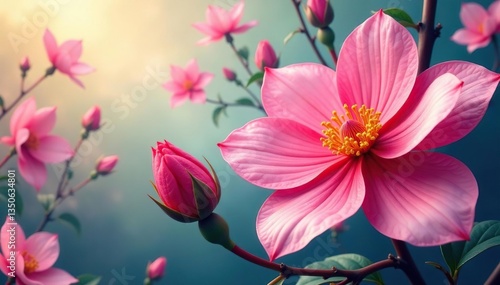 Elegant,repeating blossom design, vibrant hues, illustration, vintage