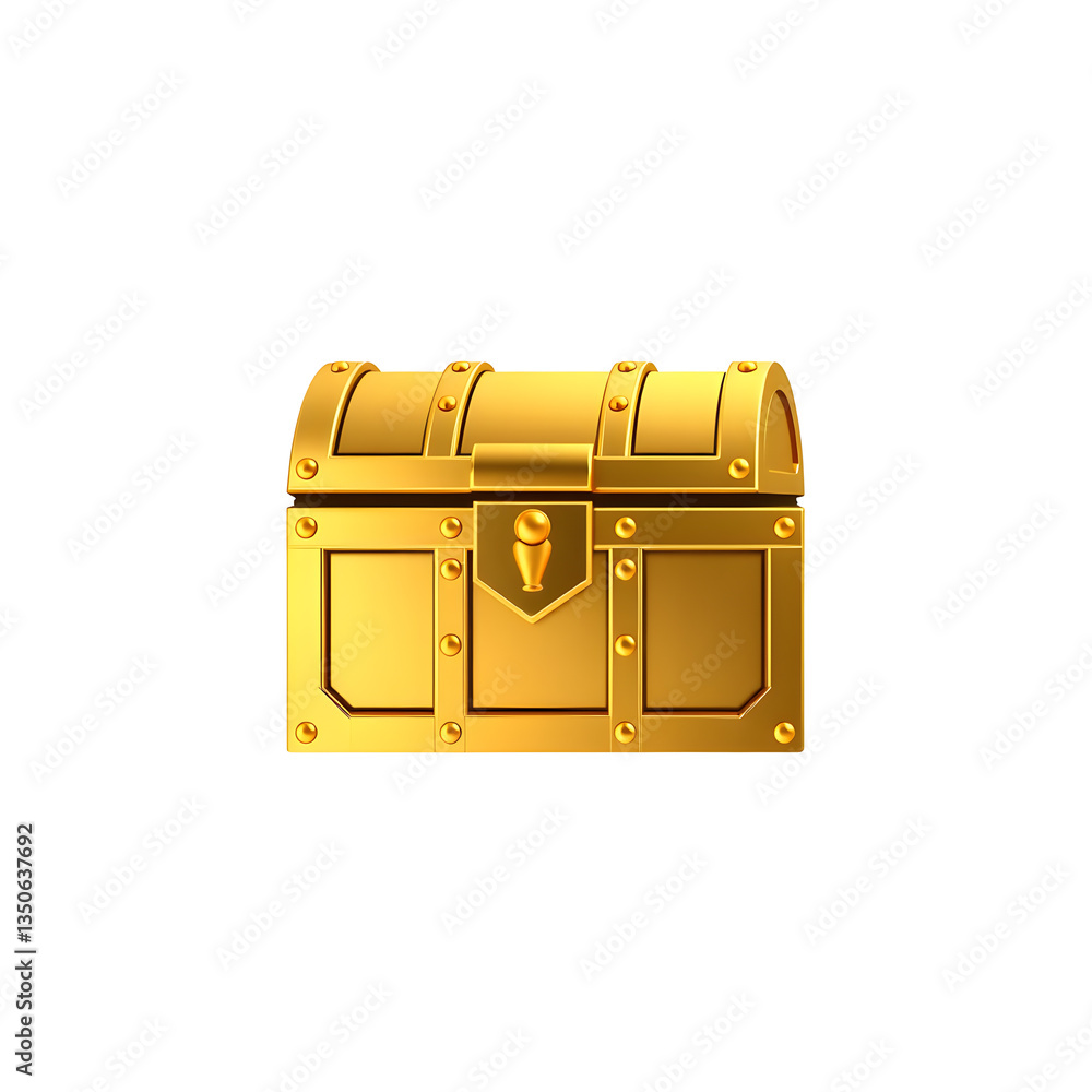 Treasure chest gold metal icon on white background. Generative AI Treasure chest gold metal icon on white background. Generative AI