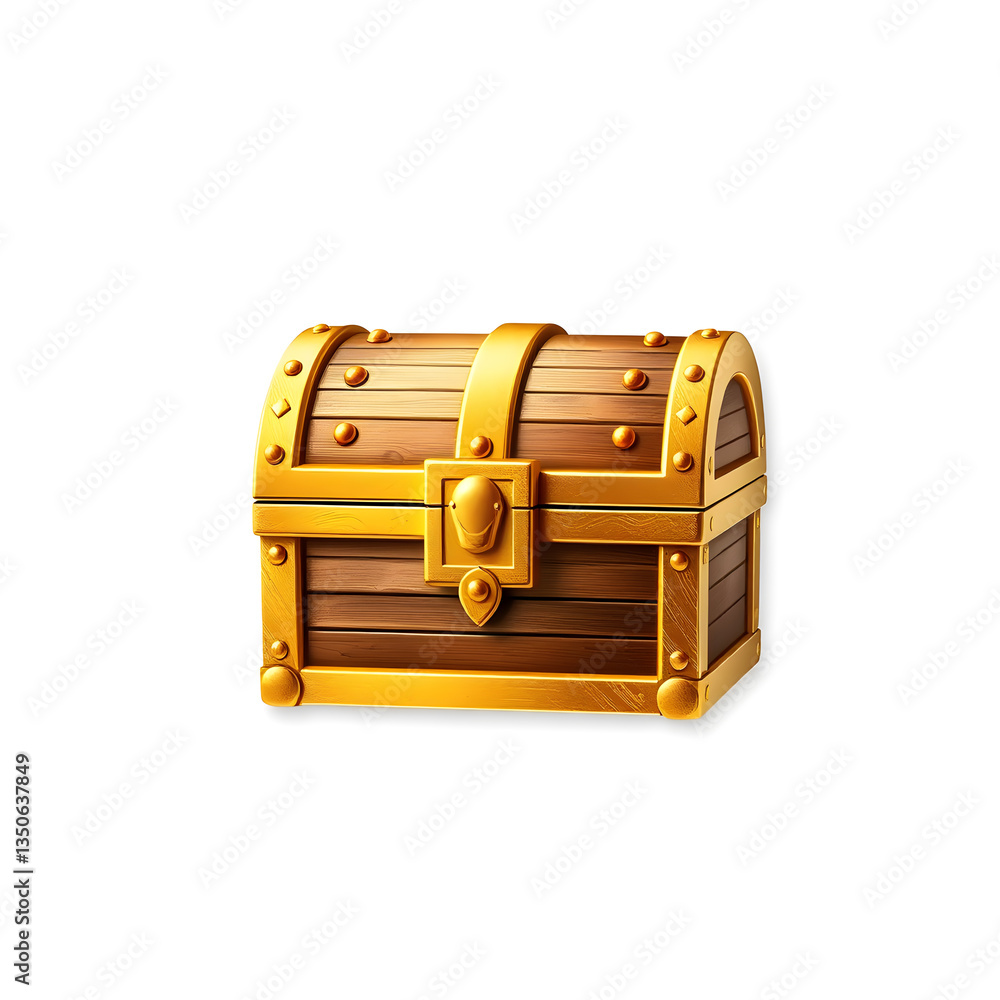 Treasure chest gold metal icon on white background. Generative AI Treasure chest gold metal icon on white background. Generative AI