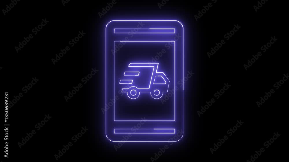 Cell phone icon delivery truck sign, animated neon light Cell phone icon delivery truck sign, animated neon light