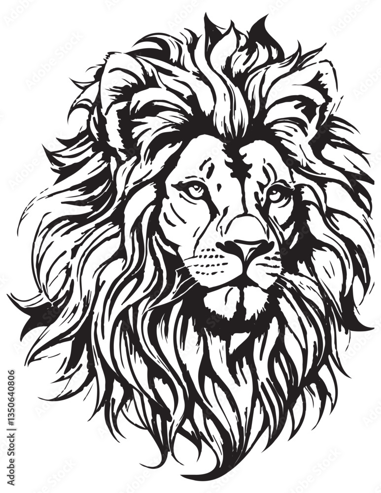 Obraz premium Lion Line Art Black Line Art Lion Illustration Minimalist Wild Animal Drawing Design
