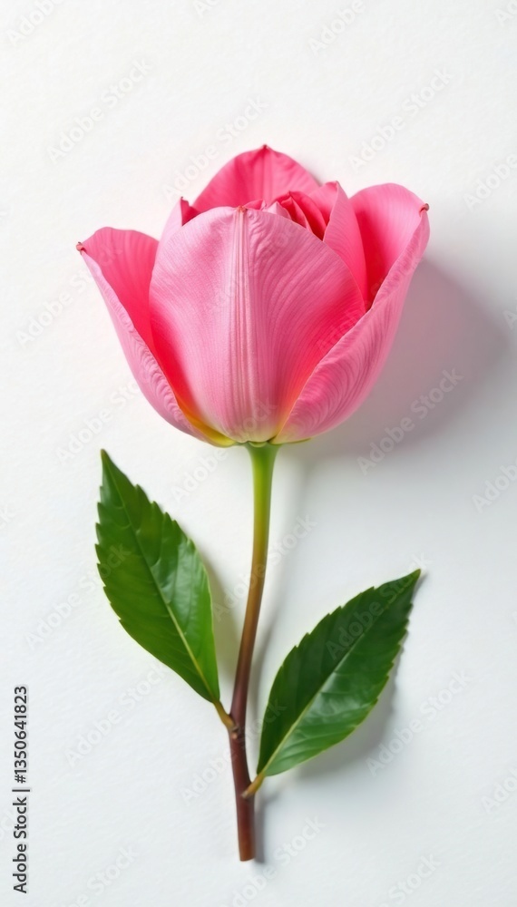 Delicate flower petals unfolding on a white canvas, isolated, solitary Delicate flower petals unfolding on a white canvas, isolated, solitary