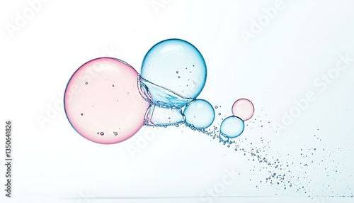 Pink & Blue Bubbles Colliding for White Background.