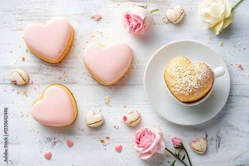 Sweet Heart-Shaped Treats Valentines Day Cookies and Coffee
