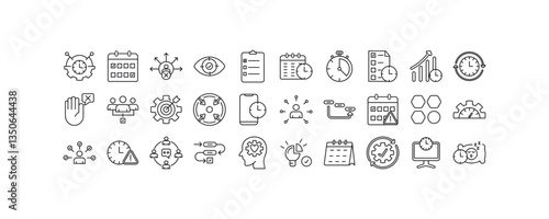 30 icon set time management with line style, isolated on white background editable.