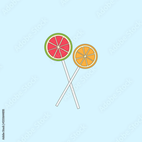 Fruity Lollipop vector illustration on blue background. Sweet snacks