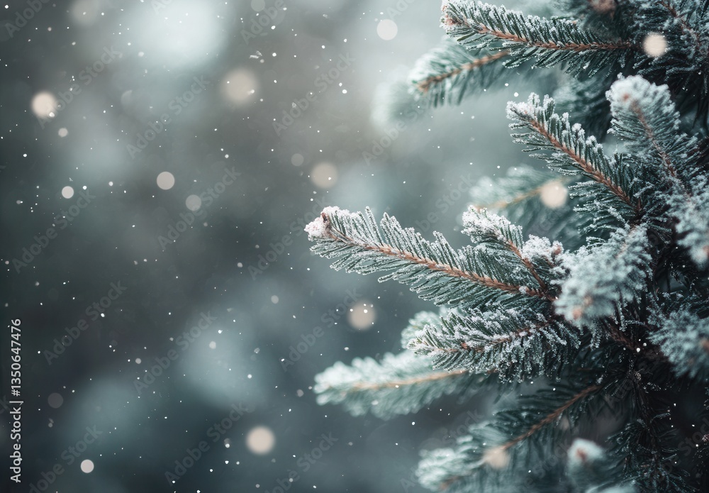 Snow-dusted evergreen branches with a dreamy winter background. Snow-dusted evergreen branches with a dreamy winter background.