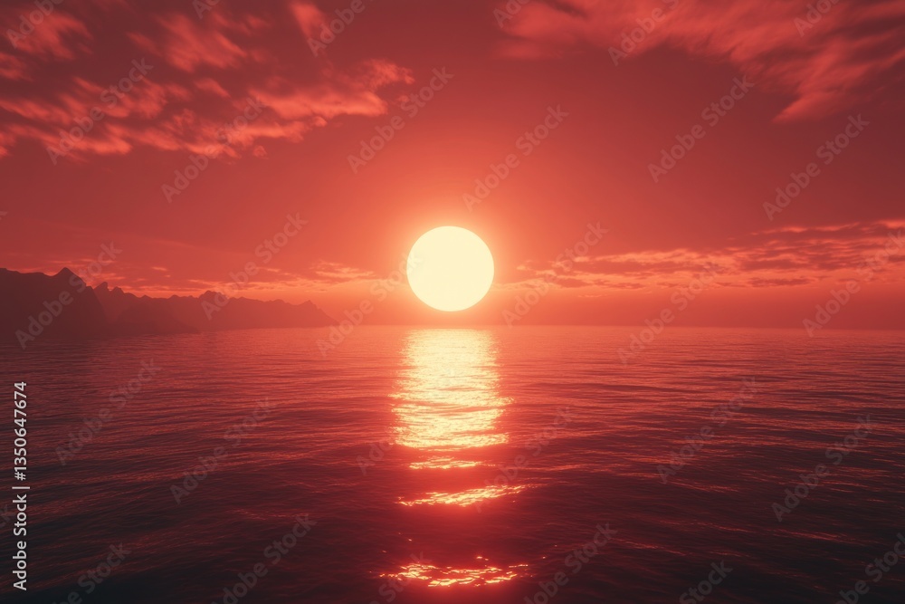 Fiery sunset over a tranquil ocean horizon Fiery sunset over a tranquil ocean horizon