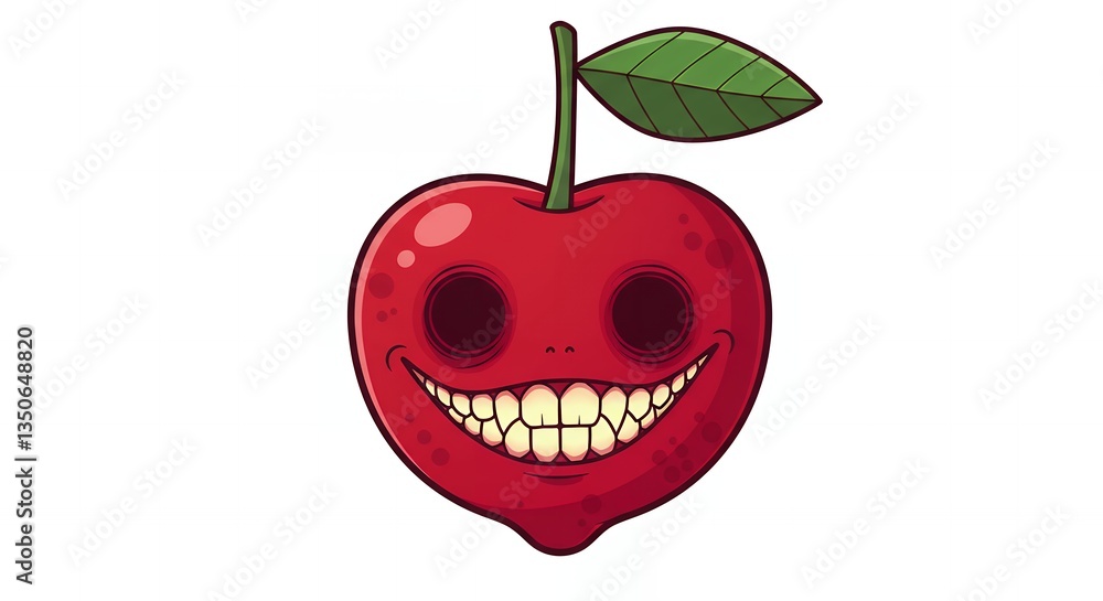 Creepy Cherry Cartoon Character with Spooky Smile for Halloween Design Creepy Cherry Cartoon Character with Spooky Smile for Halloween Design