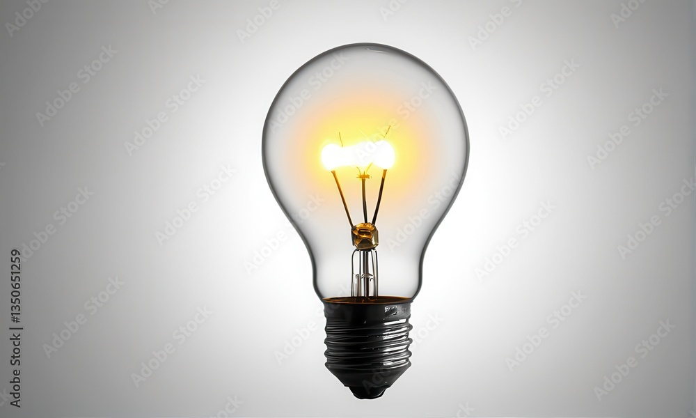 Glowing Lightbulb on Gray Background Glowing Lightbulb on Gray Background