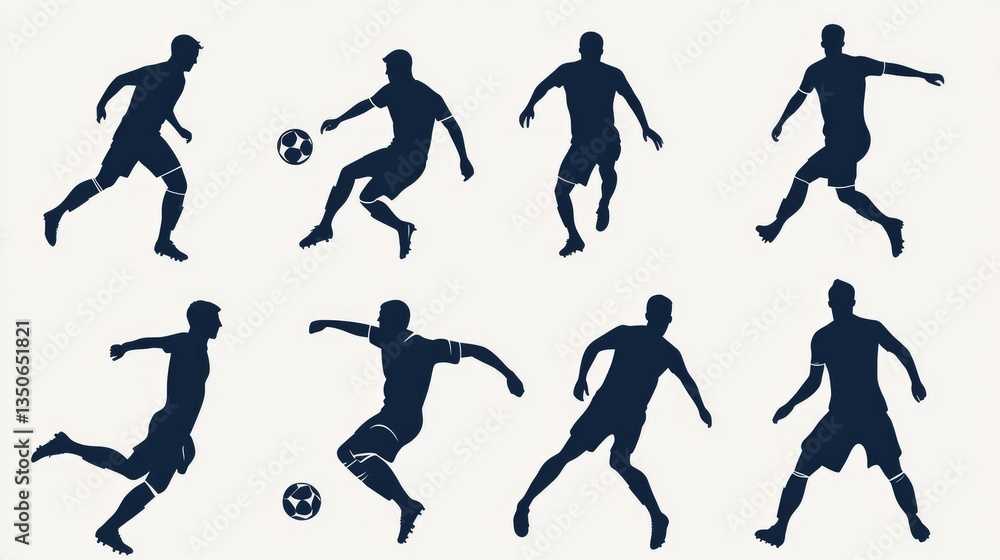 Soccer player silhouettes various actions Soccer player silhouettes various actions