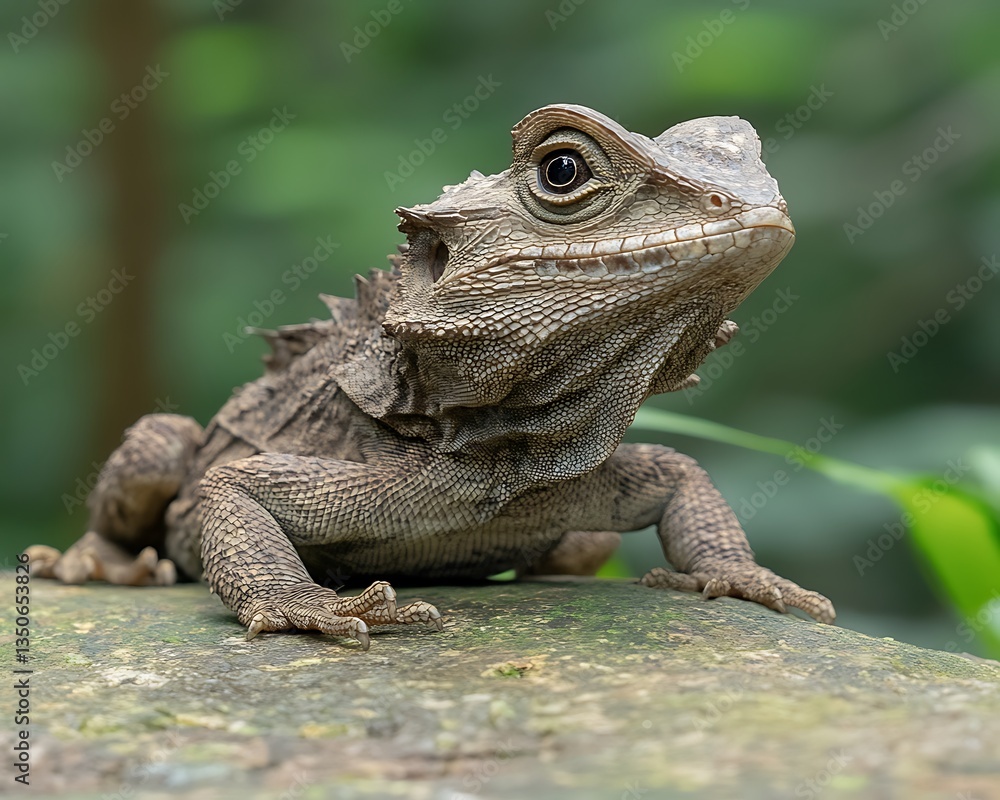 A close up portrait of a unique reptile on a rock A close up portrait of a unique reptile on a rock
