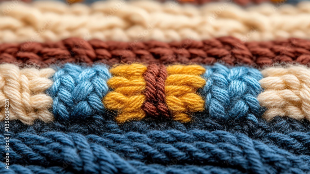Close-Up Detailed View of Multicolored Knitted Fabric Texture Close-Up Detailed View of Multicolored Knitted Fabric Texture