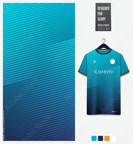 Geometric pattern with gradient background for fabric textile design. Sport shirt mockup template for football, soccer, basketball, cycling, running, rugby, baseball, racing, or sportswear.