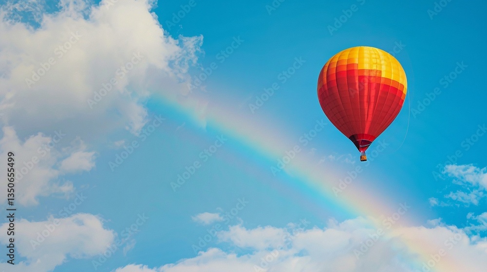 Fototapeta premium 飛んでいる気球と大きな虹の風景7