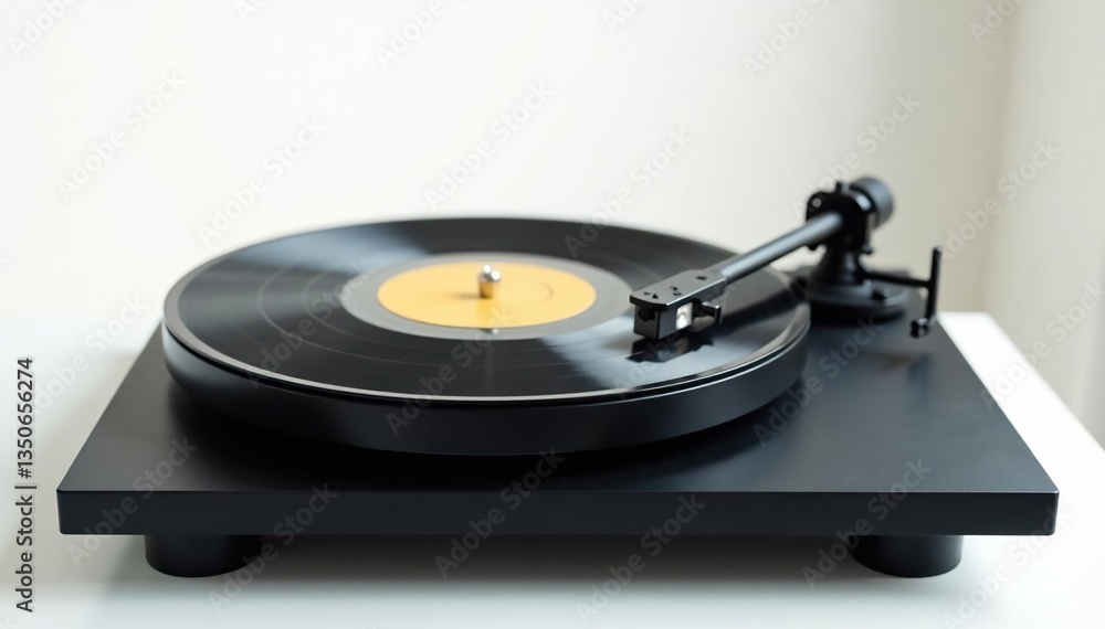 Turntable vinyl record player on pristine white backdrop, music, dance Turntable vinyl record player on pristine white backdrop, music, dance