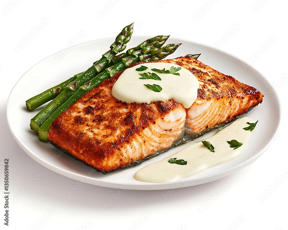 Pan-Seared Salmon with Asparagus & Sauce. Pan-Seared Salmon with Asparagus & Sauce.