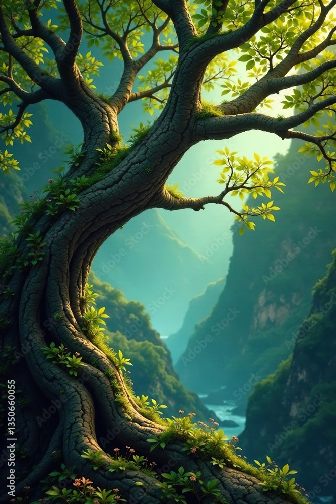 Fototapeta premium Branches intertwined with other branches and foliage, foliage, curved
