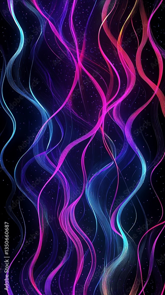 Naklejka premium Abstract glowing wavy lines on dark background