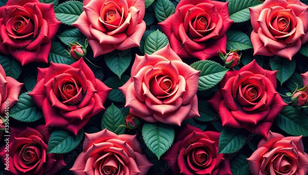 Intricate repeating rose pattern, vibrant hues, wallpaper, surface Intricate repeating rose pattern, vibrant hues, wallpaper, surface
