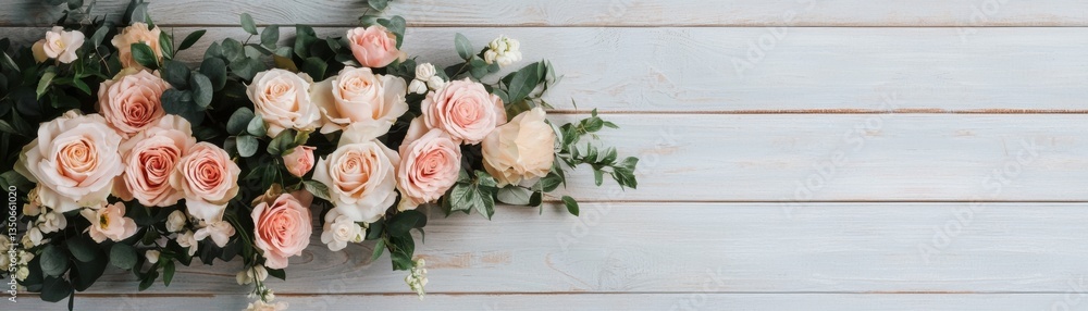 Beautiful pink roses arranged elegantly against a soft wooden background. Beautiful pink roses arranged elegantly against a soft wooden background.