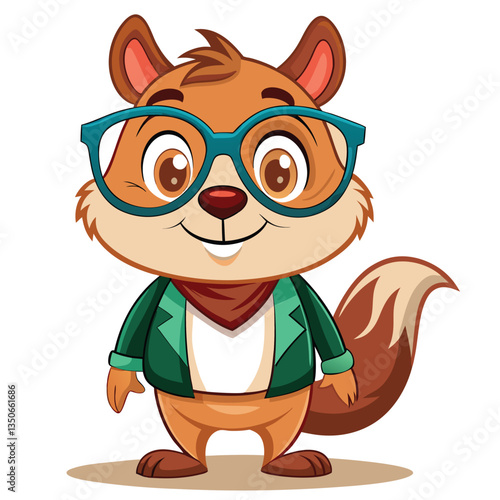 Cute squirrel wearing glasses and a jacket