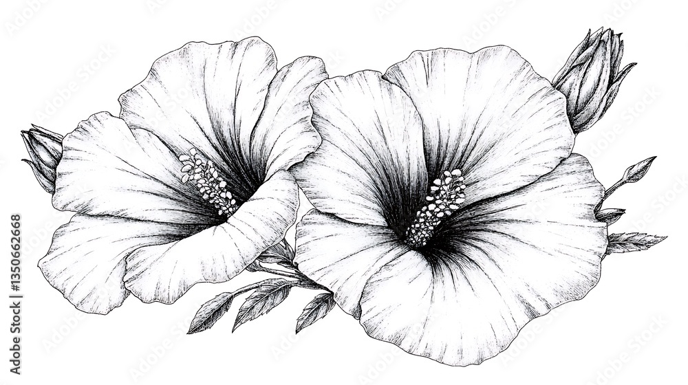 Fototapeta premium Artistic rendition of black and white hibiscus flowers blooming gracefully