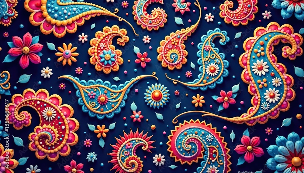 Fluid, interconnected paisley motifs form a unified, endless design , bohemian, abstract, illustration Fluid, interconnected paisley motifs form a unified, endless design , bohemian, abstract, illustration