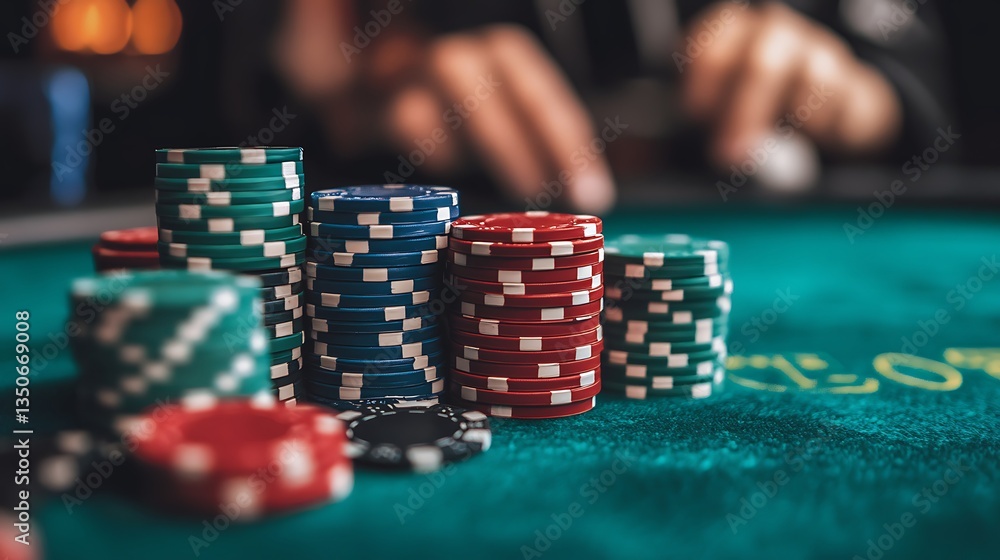 Poker Chips on a Green Felt Table Poker Chips on a Green Felt Table