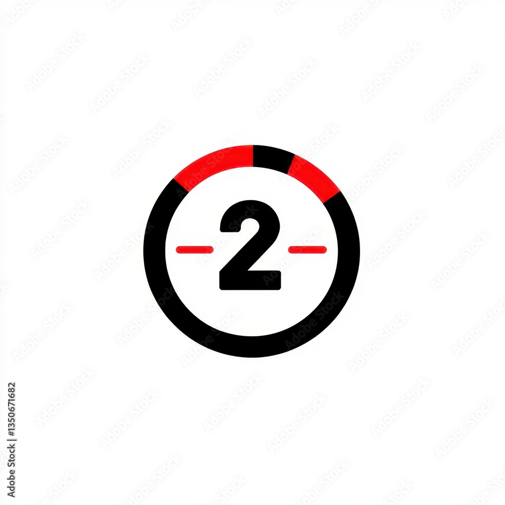 Circular graphic with a number two, segmented red and black sections, on a white background. Circular graphic with a number two, segmented red and black sections, on a white background.