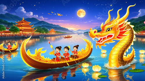 Children rowing boat dragon boat festival