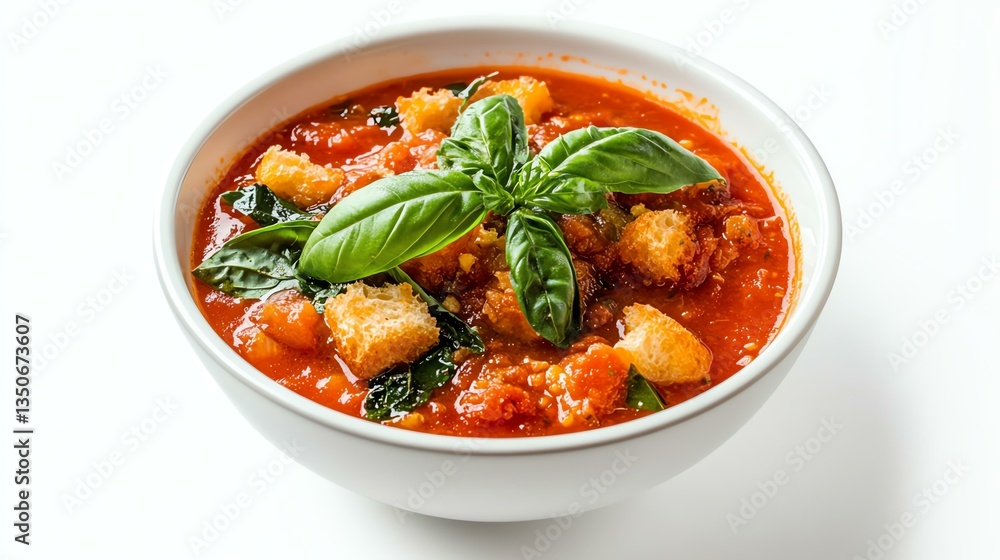 Delicious tomato soup with fresh basil garnish. Delicious tomato soup with fresh basil garnish.