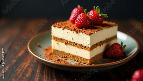 Wallpaper Mural Rich tiramisu, dusted cocoa, elegant presentation , white background, ingredient, studio shot Torontodigital.ca