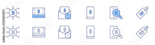 Bitcoin icon set in two styles, Duotone and Thin Line style. Editable stroke. chip, bitcoin, bitcoins, price tag